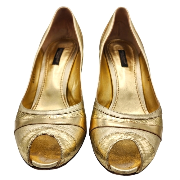 Dolce & Gabbana Size 9/39 Gold Peep Toe 4" inch Heels - Picture 2 of 7
